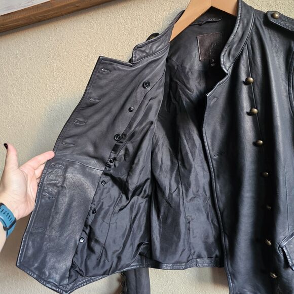 Joie Lamb Leather Military Style Silk Liner Women's Double Breasted Jacket Small - Picture 4 of 7